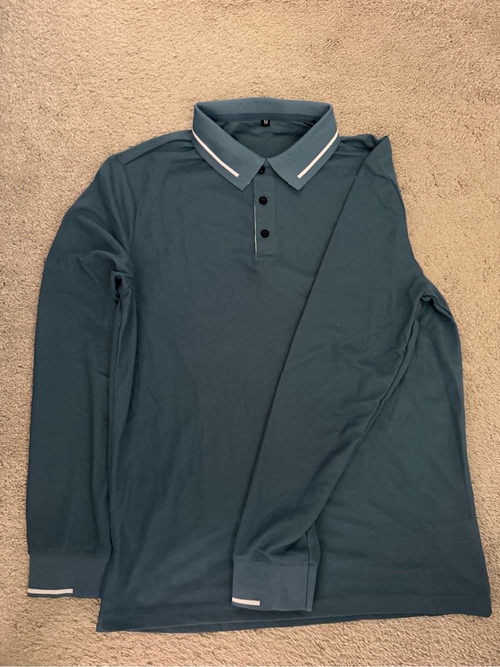 Long-Sleeve Polo Shirt in Teal with Contrast Trim